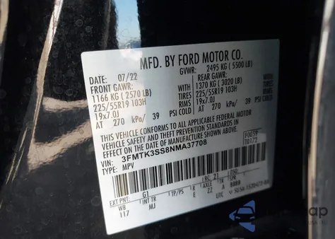 2022 Ford Mustang Mach-E Premium z USA, uszkodzony, nr VIN 3FMTK3SS8NMA37708